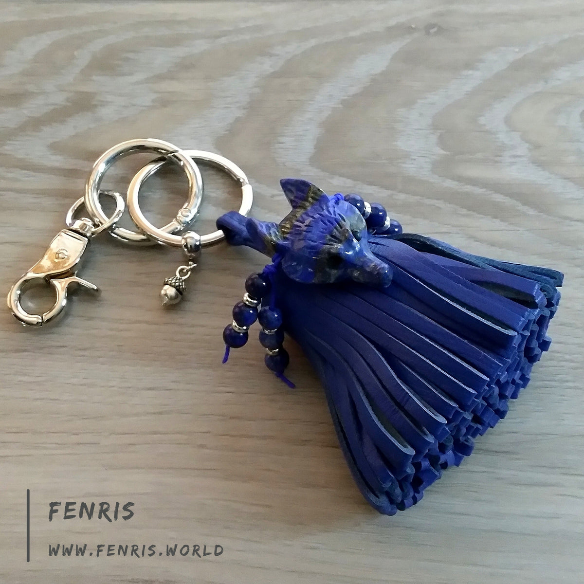 Wolf Keychain Leather Tassel Blue Lapis Lazuli Handmade – Fenris